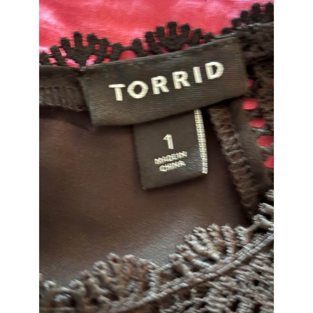 Torrid Deep Black Lace‎ Yoke Long Sleeve Blouse Plus Size 1 1X 14 16 Georgette - Picture 5 of 8